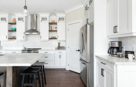 Muskoka Customized Kitchen with white cupboards and stainless steel finish