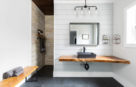 Custom Rustic Style Single Vanity Bathroom with live edge countertop